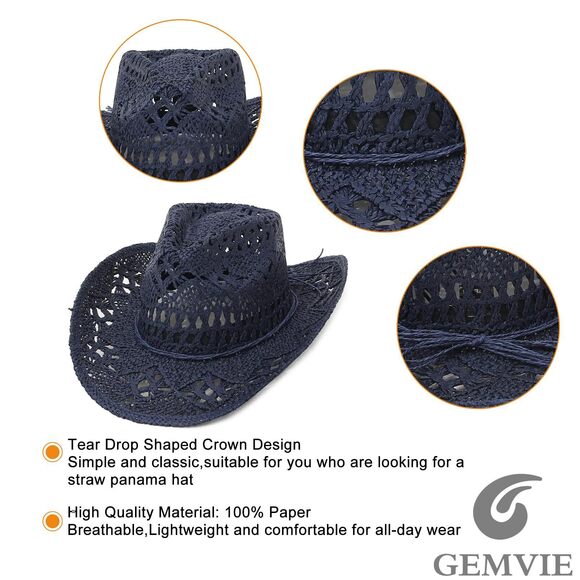 2257 Men & Women\'s Summer Cowboy Cowgirl Straw Hat Hollow Out Style Roll Up main image 5